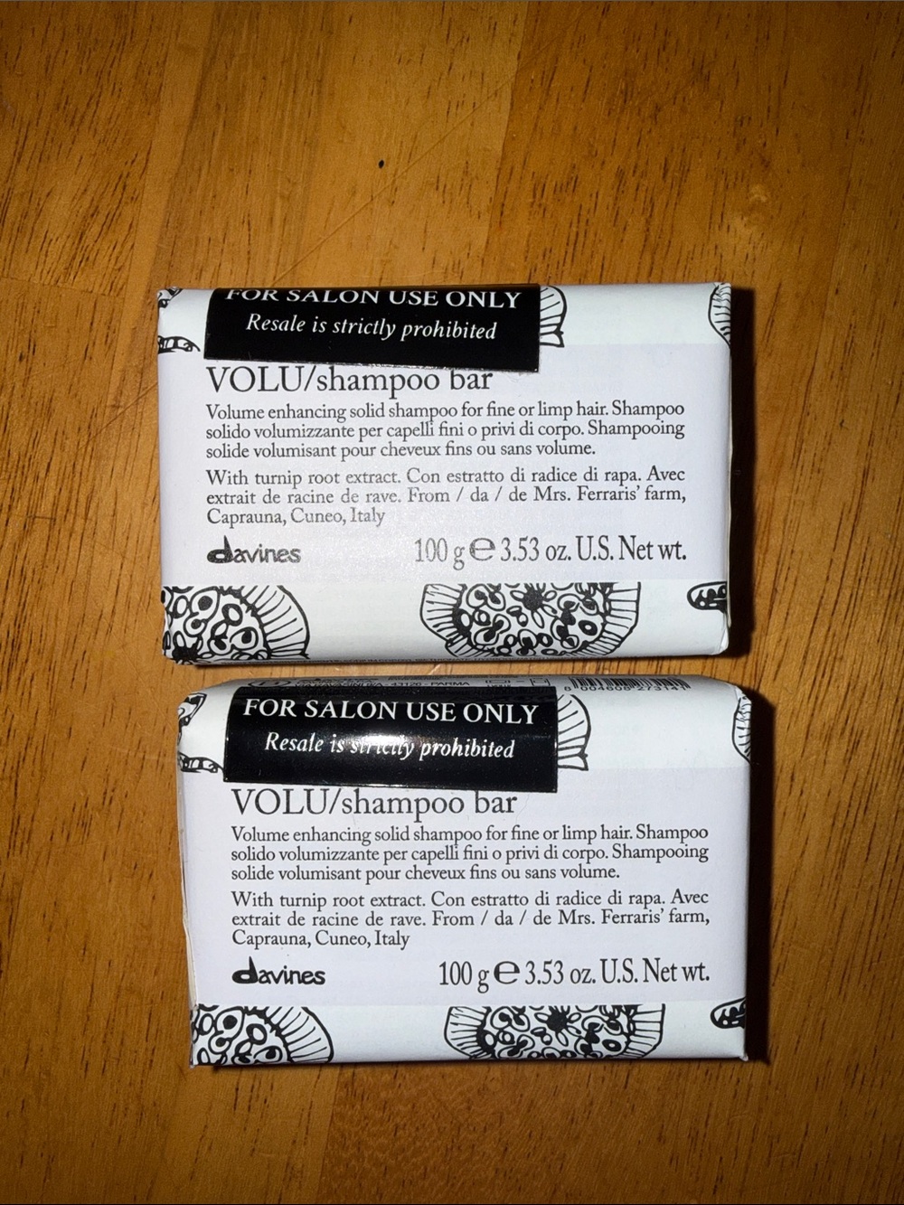 2 Davines VOLU Shampoo Bars - White and Black Accents
